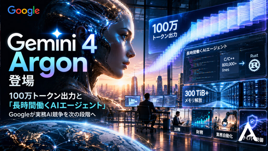 Gemini 4 Argon登場──100万トークン出力と「長時間働くAIエージェント」、Googleが実務AI競争を次の段階へ